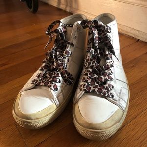 Saint Laurent White Leather Leopard Lace High Top